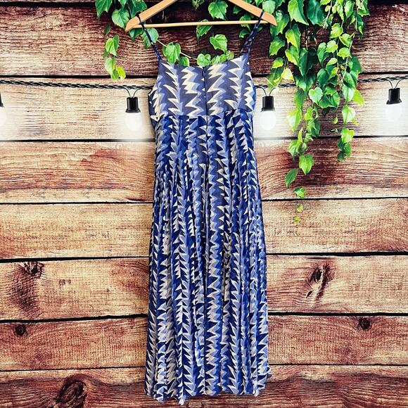 Chanel 100% Silk Chiffon Midi Dress EU 36 US 4 Small Sleeveless Blue White - Picture 8 of 13